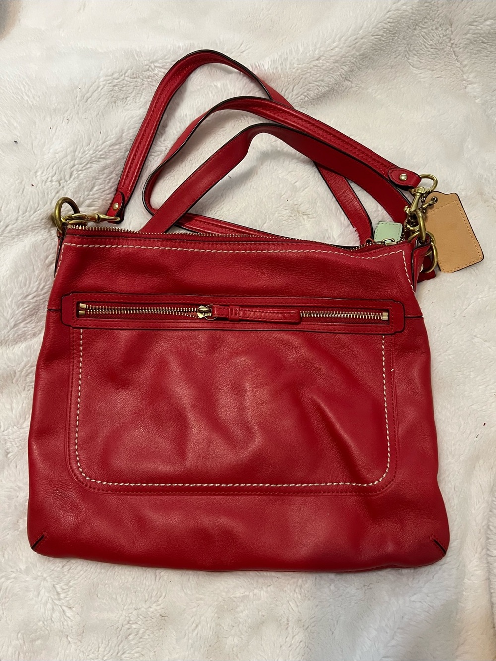 Coach Red Leather Shoulder Bag with Gold Hardware